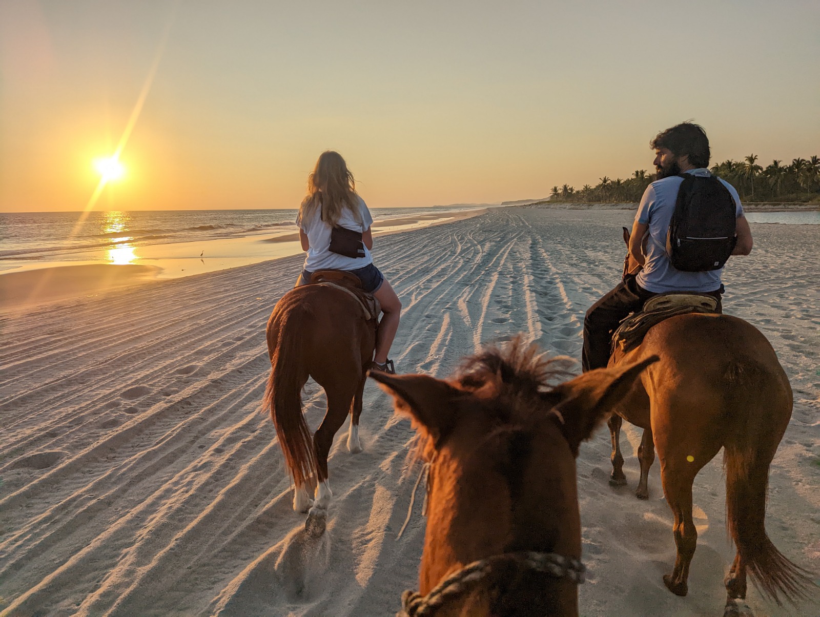 Sunset horseback riding on the beach in Puerto Escondido